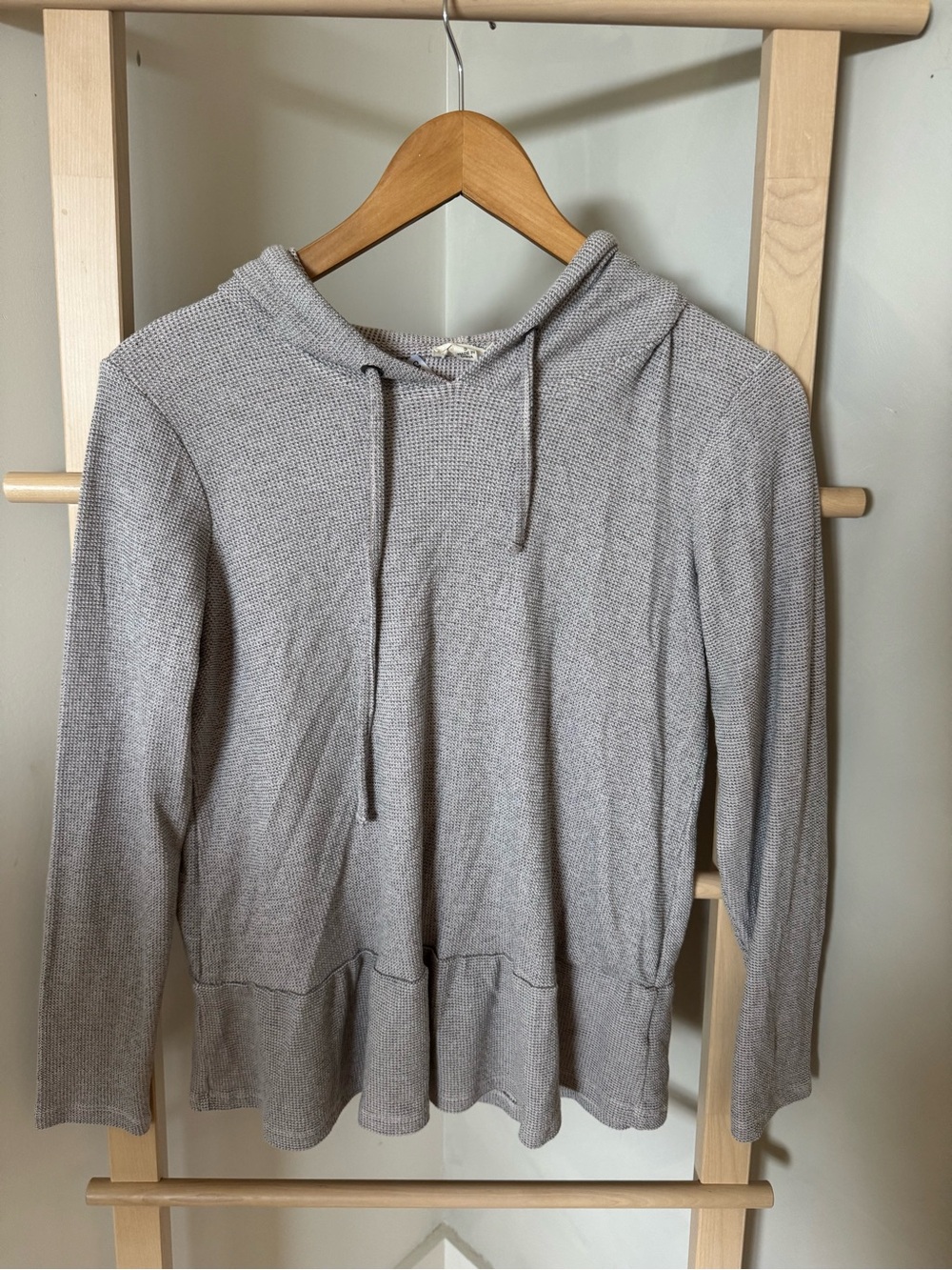 Oatmeal Hooded Waffle Knit Women's Top